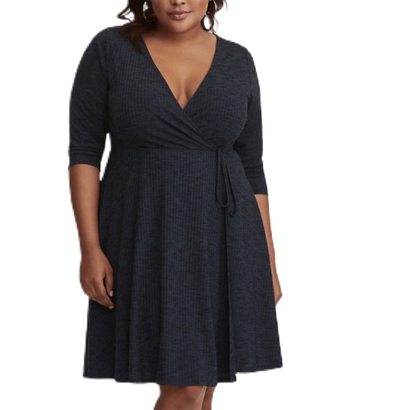 torrid Dresses & Skirts - Torrid TEAL RIBBED KNIT FAUX WRAP DRESS
